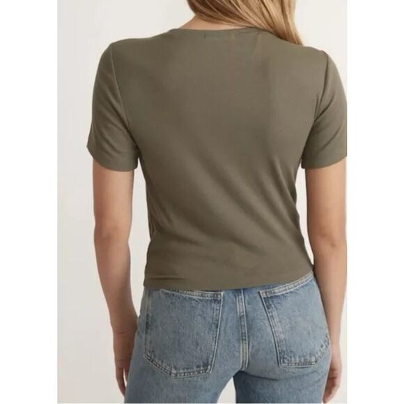 NWT Marine Layer Olive Lexi Rib Twist Front Tee Stretch Crewneck Top Women’s XL - Picture 3 of 14